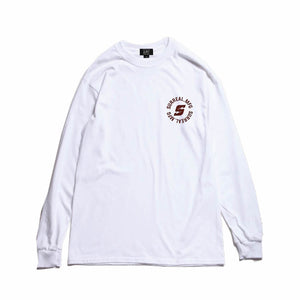 SURREALの白いワークテイスト長袖Tシャツ